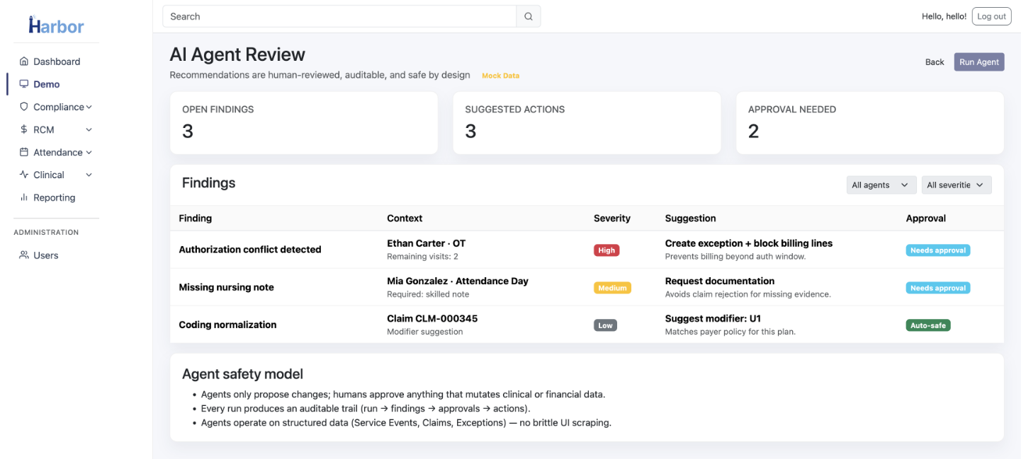 Agent review panel screenshot